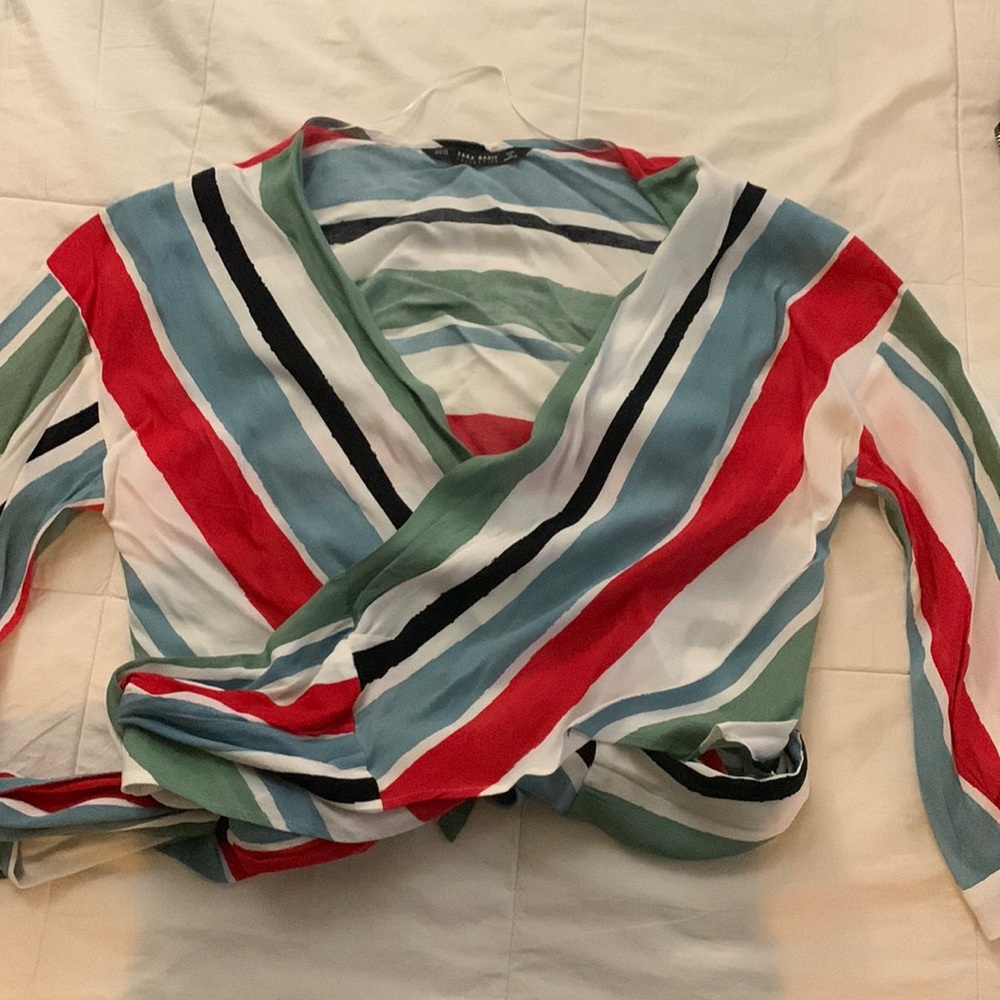ZARA Striped Wrap Blouse